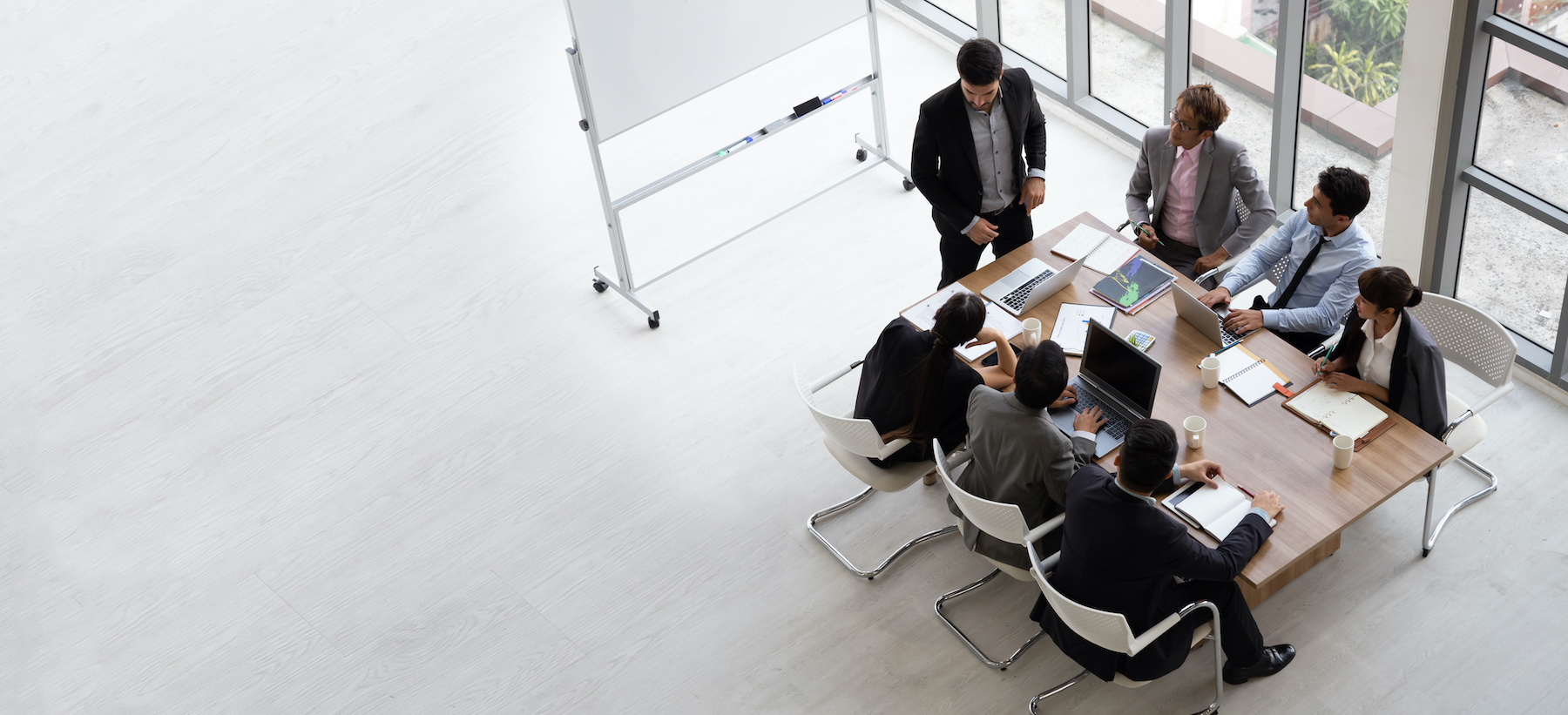 Top view of group busy people working in an office